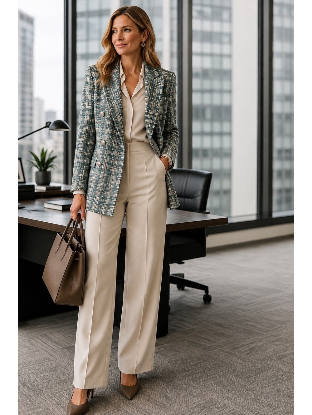 NWT Zara Textured Tweed Double Breasted Blazer Blue Green Women’s M